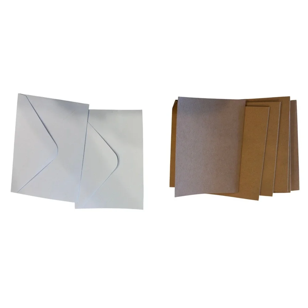 White V-Flap Mailing Envelopes and Kraft Brown Folded Stationery Card Set